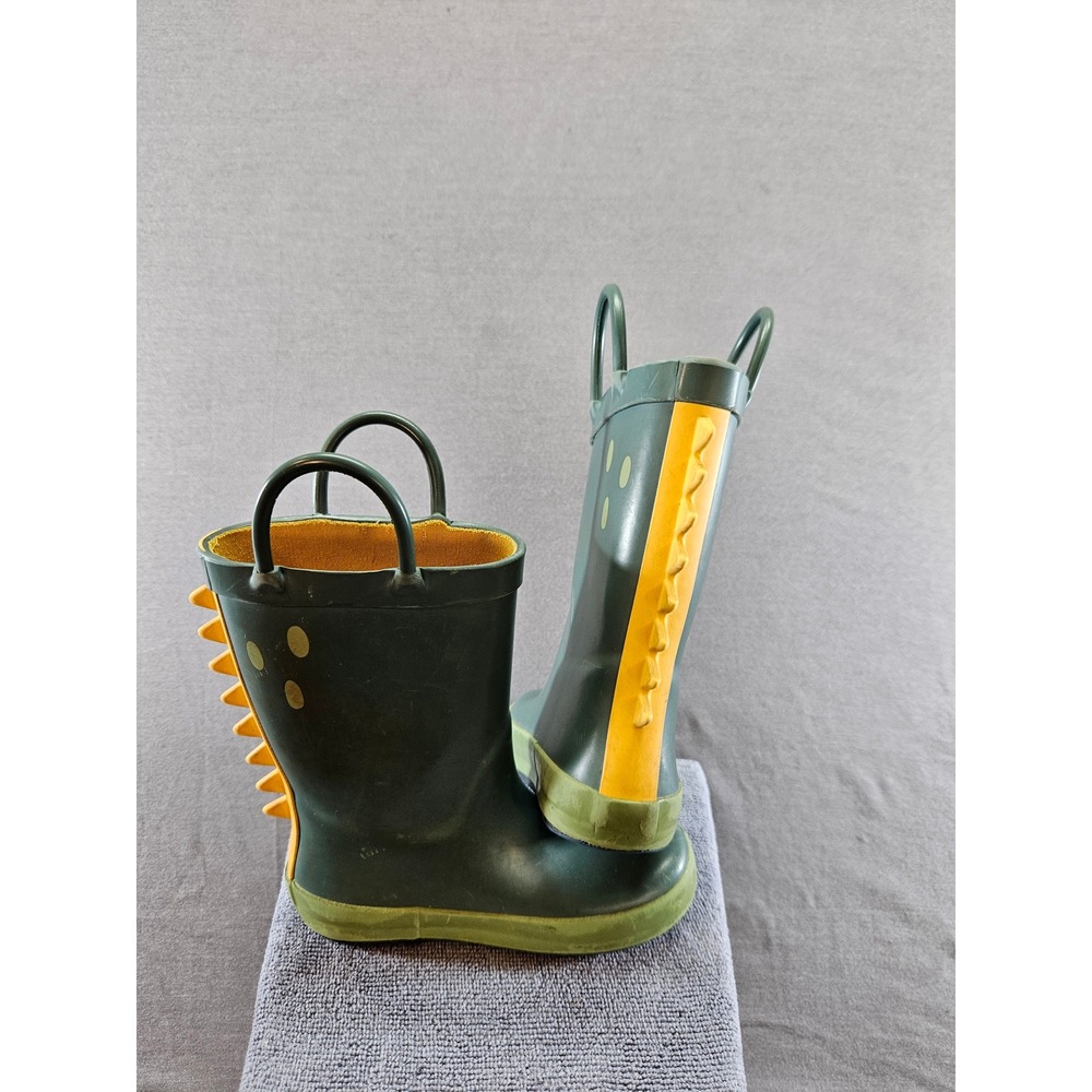 Target Green Dinosaur Toddler Rain Boots Yellow Spikes Pull On Size 8